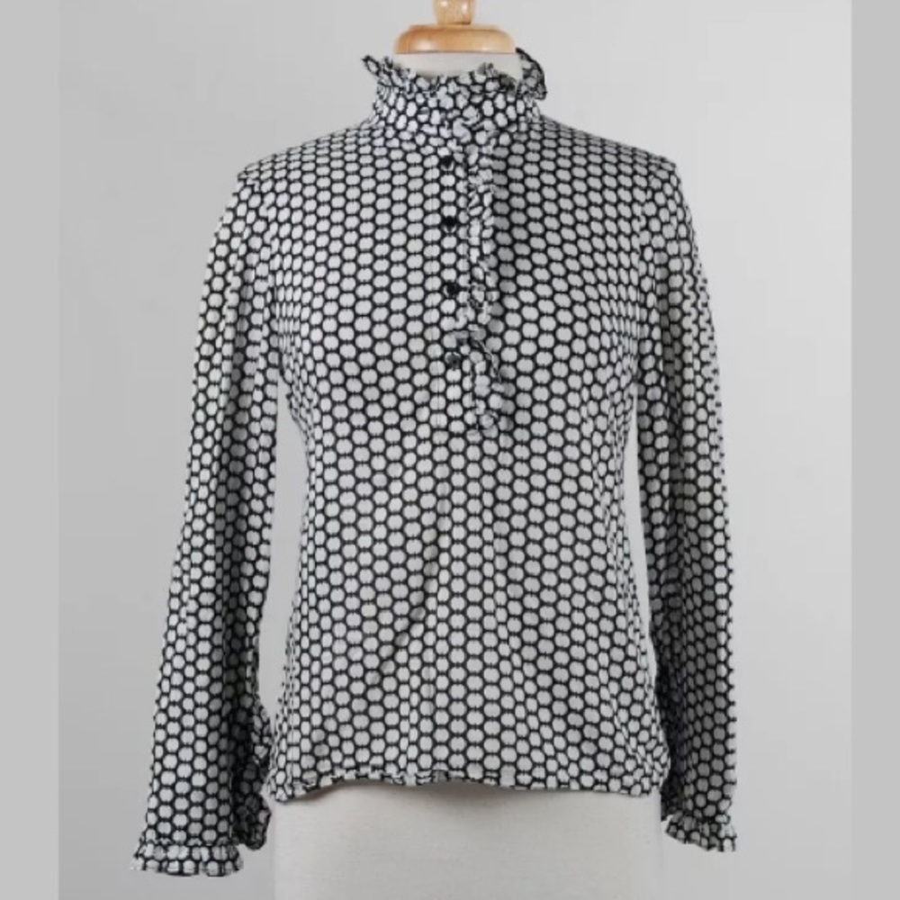 Tory Burch Ruffle Neck Long Sleeve Blouse